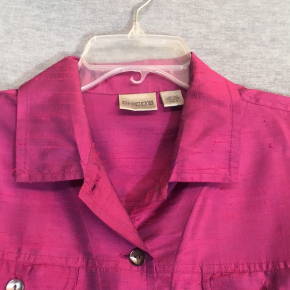 CHICO’S Silk Textured Oversized Relaxed Fit Fuchsia Jacket Size Large - Picture 4 of 16